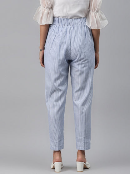 Women's Blue Stripes Tapered Pants