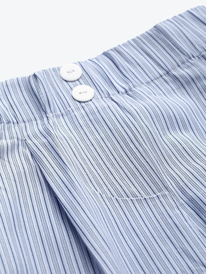 Women's Blue Stripes Tapered Pants