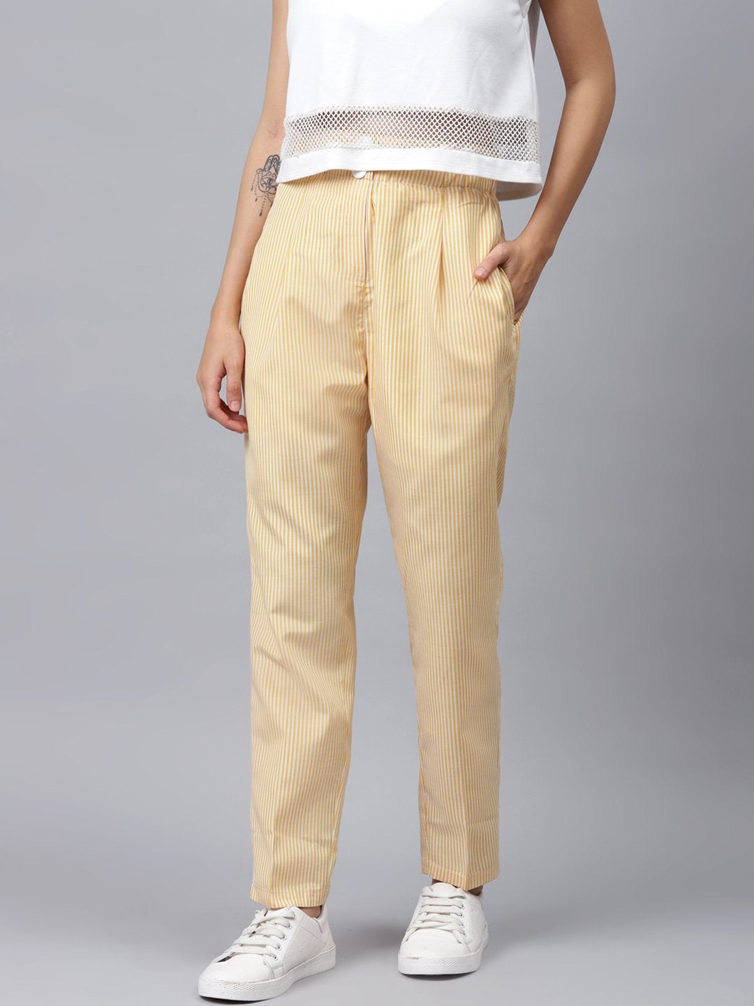 Women's Yellow Stripes Tapered Pants