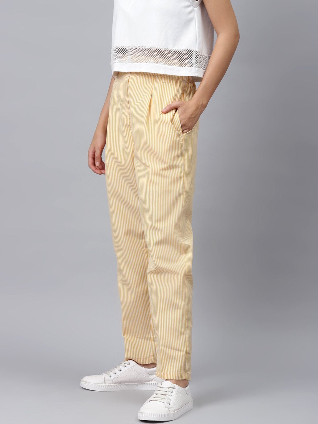 Women's Yellow Stripes Tapered Pants