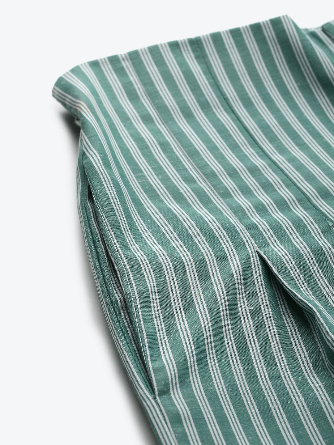 Women's Green Stripes Front Button Flared Pants
