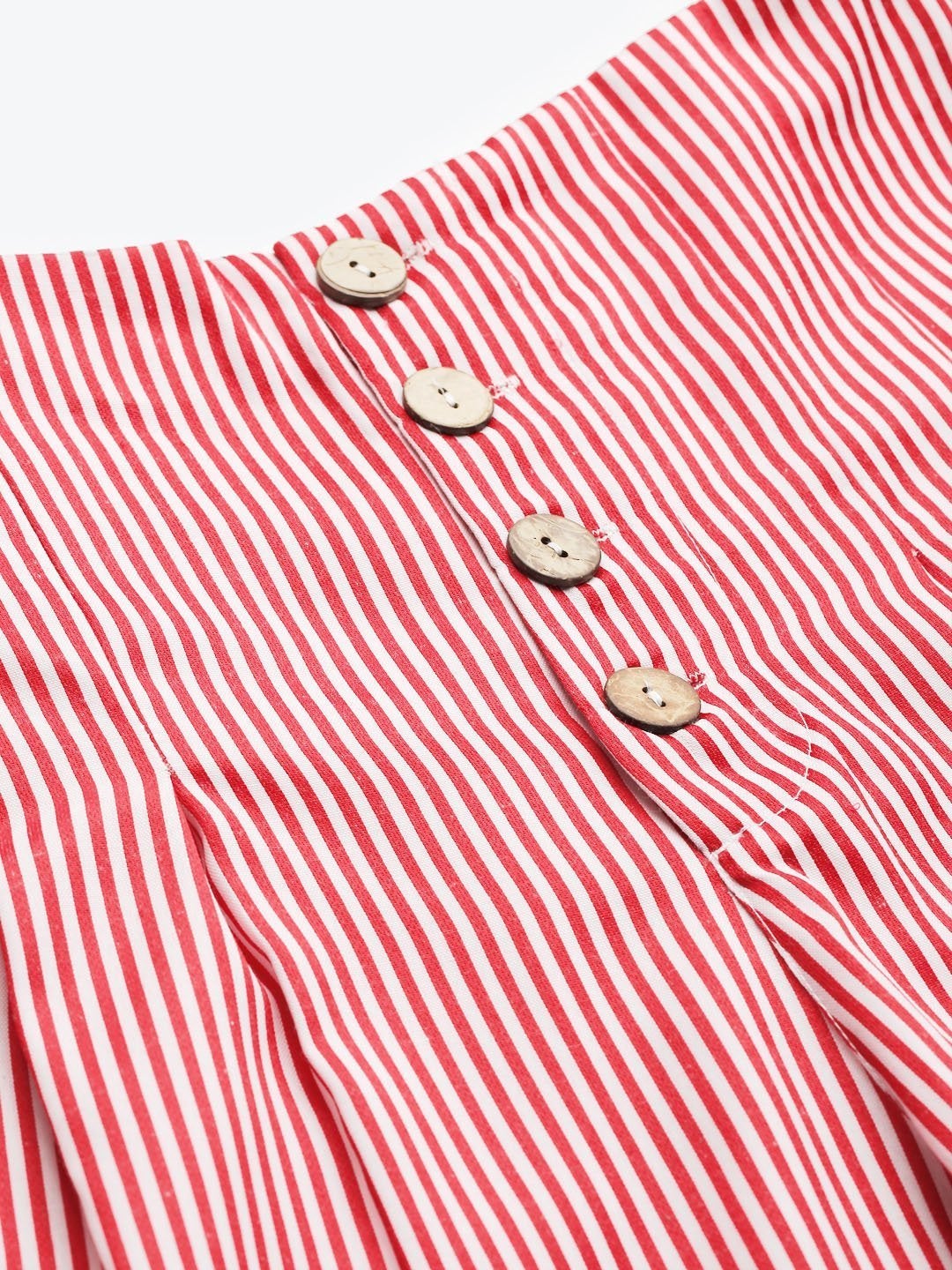 Women's Red Stripes Front Button Flared Pants