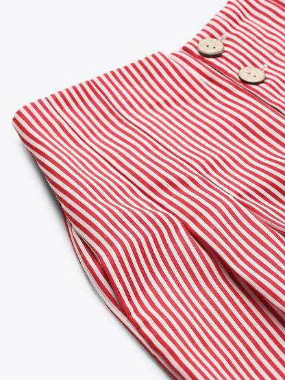 Women's Red Stripes Front Button Flared Pants