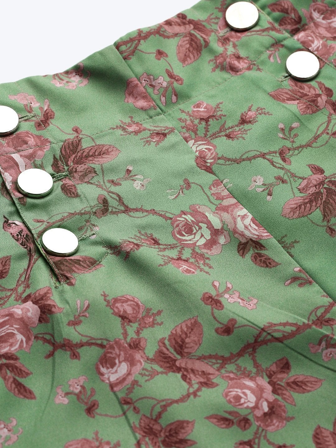 Women's Green Floral Front Button Pants