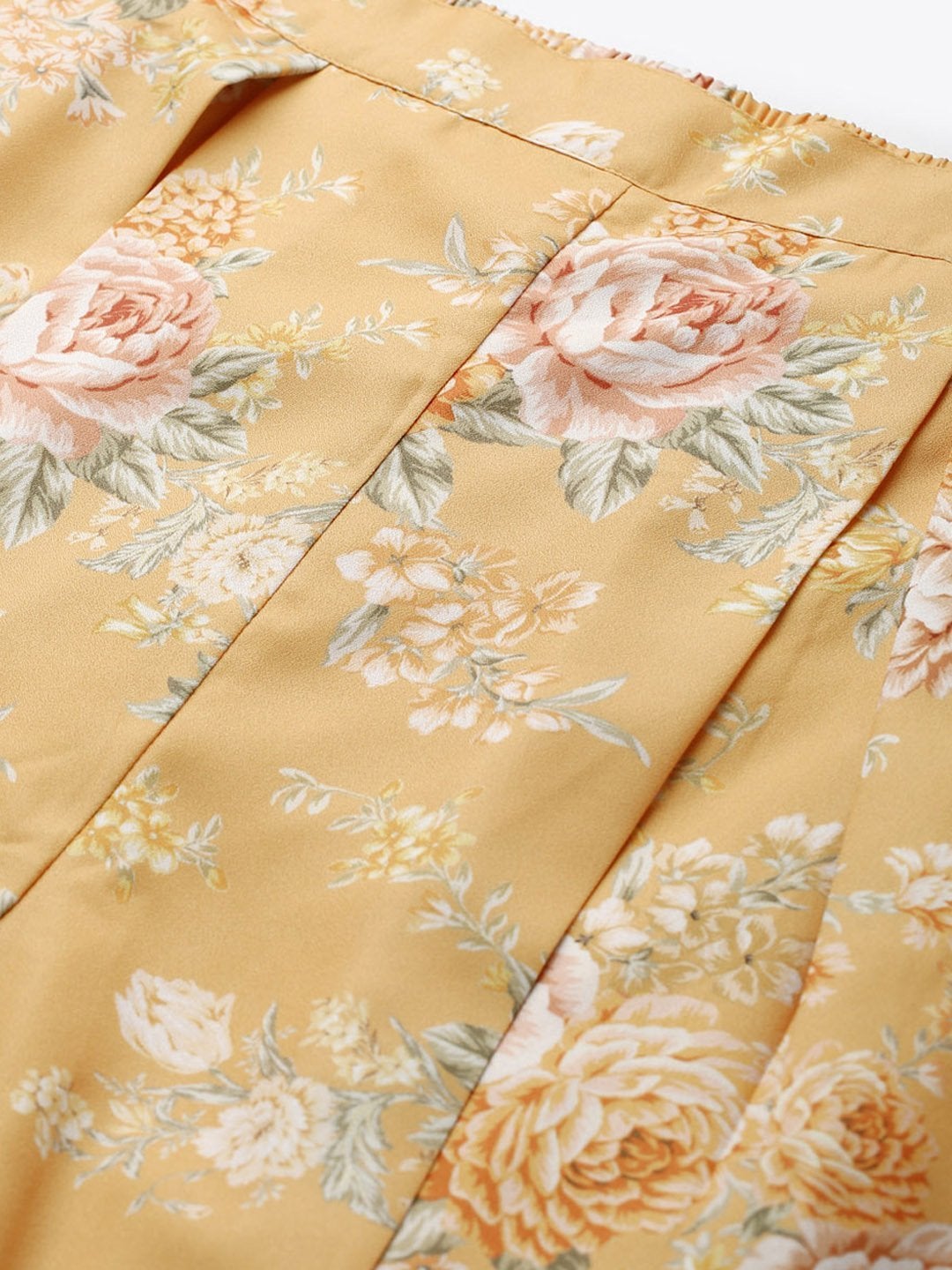 Women's Mustard Floral Pleated Palazzo Pants