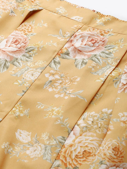Women's Mustard Floral Pleated Palazzo Pants