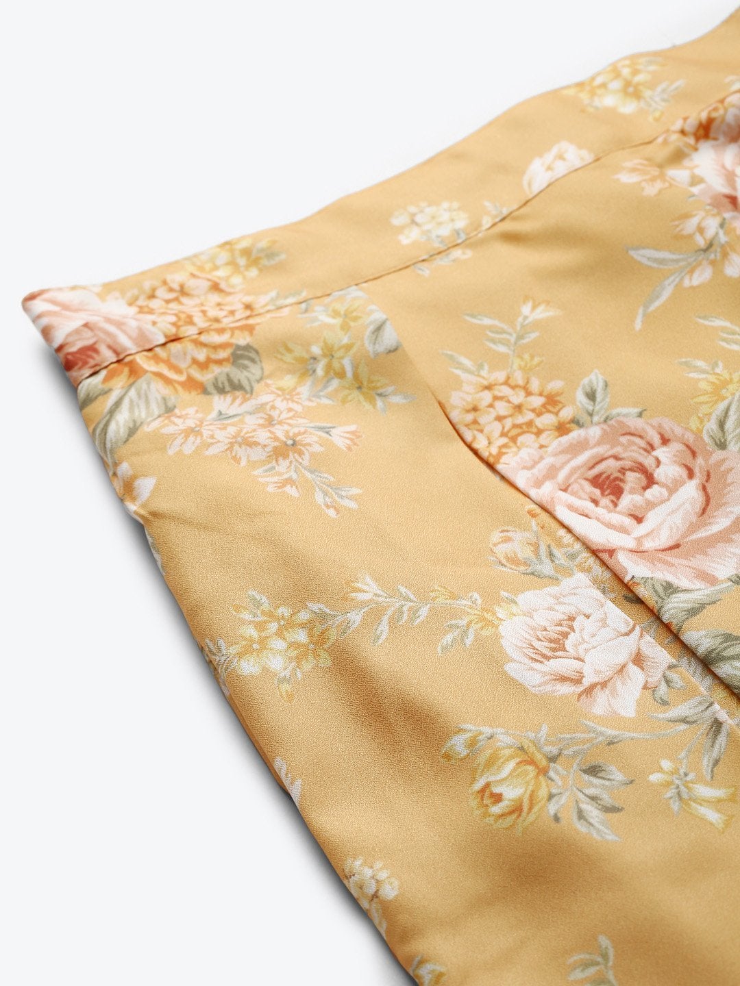 Women's Mustard Floral Pleated Palazzo Pants