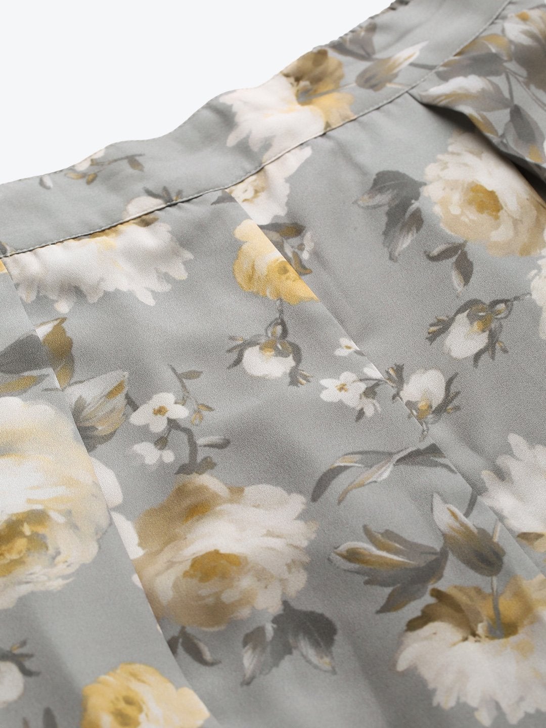 Women's Grey Floral Pleated Palazzo Pants