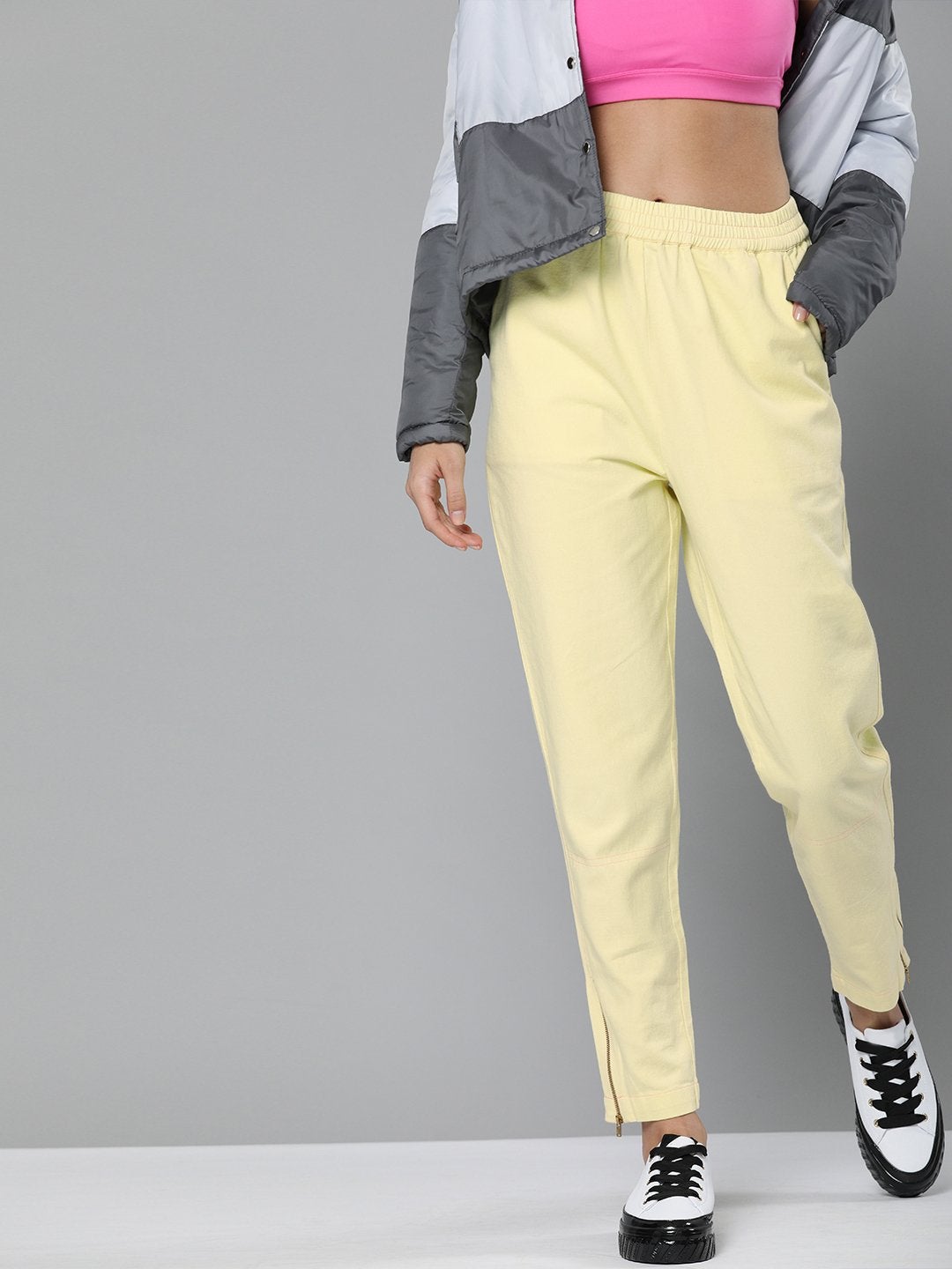 Women's Yellow Side Zipper Joggers