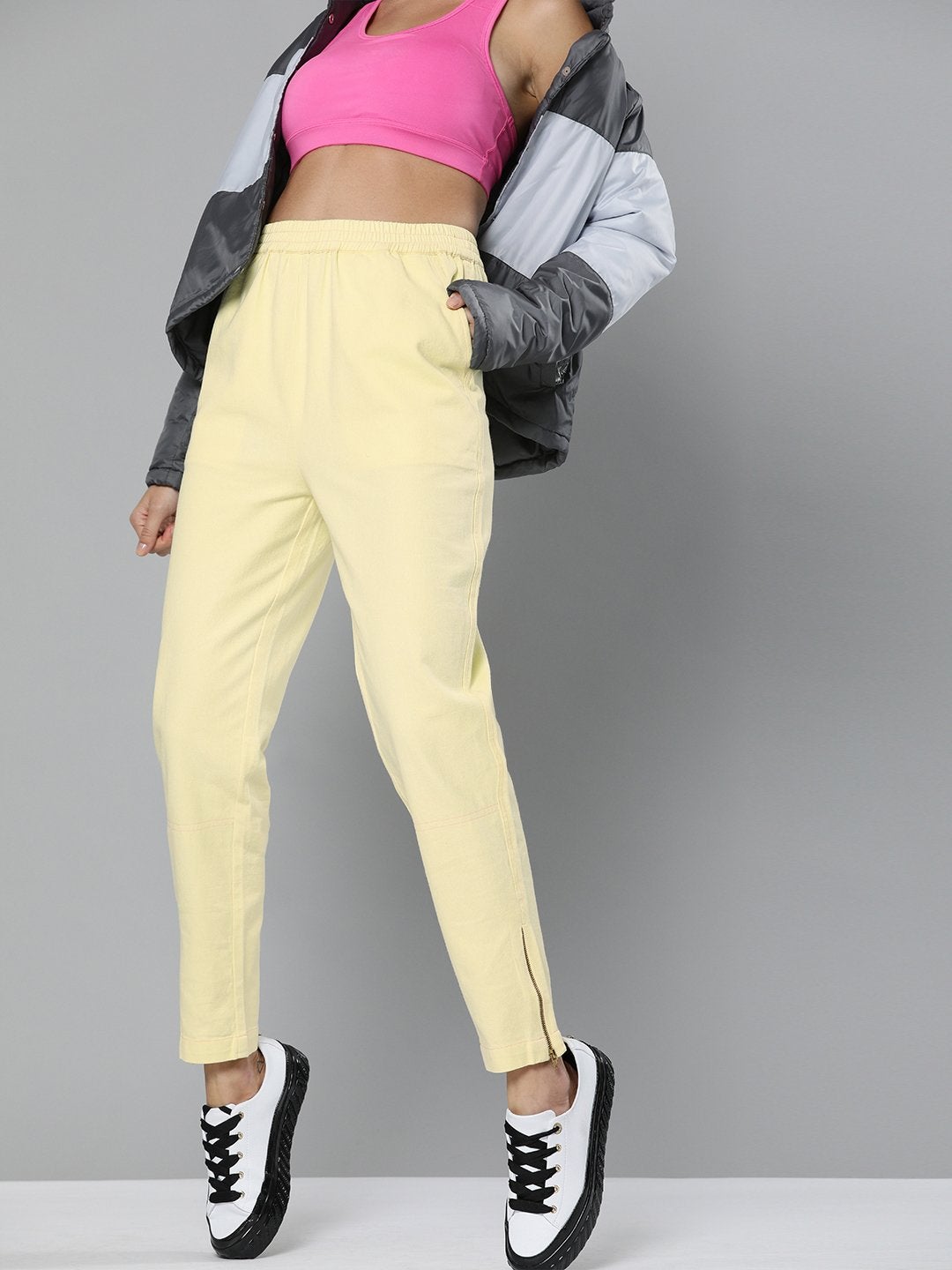 Women's Yellow Side Zipper Joggers