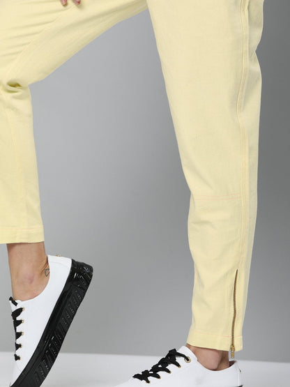 Women's Yellow Side Zipper Joggers