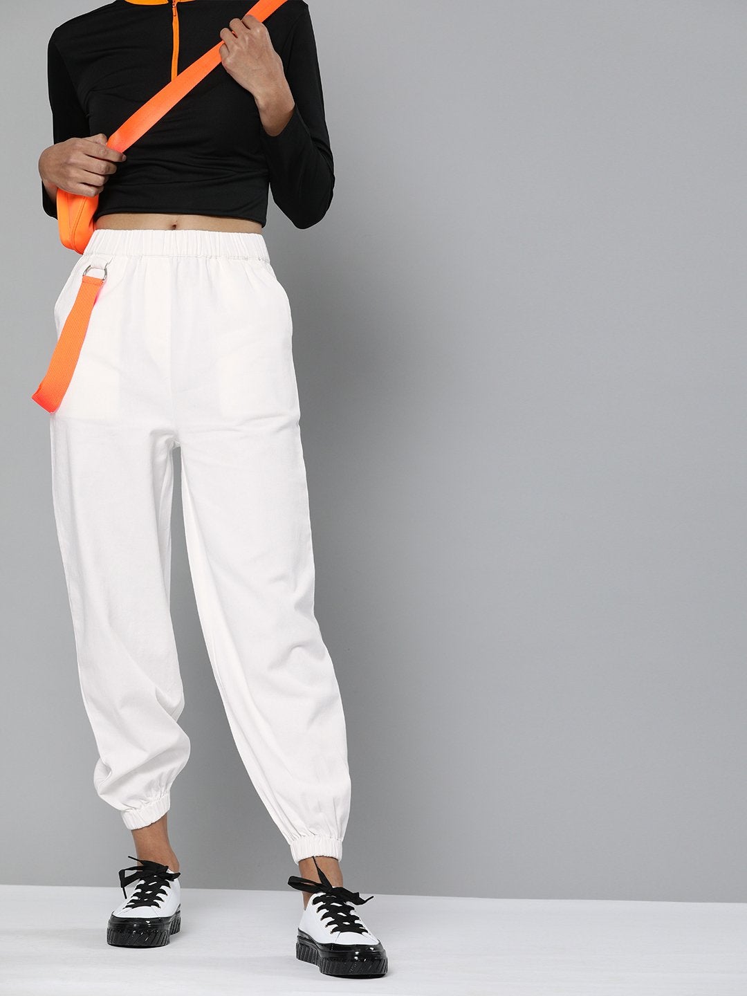 Women's White Contrast Tape Detail Joggers