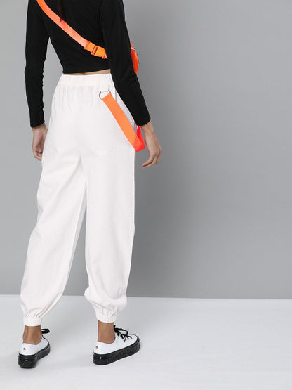 Women's White Contrast Tape Detail Joggers