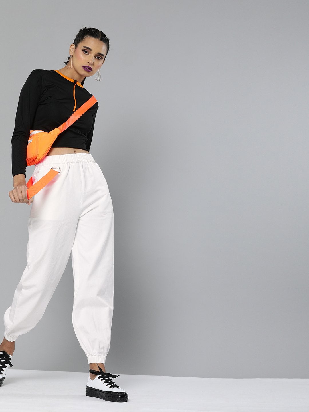 Women's White Contrast Tape Detail Joggers
