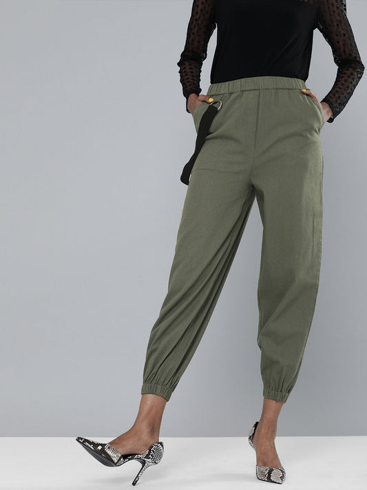 Women's Olive Contrast Tape Detail Joggers