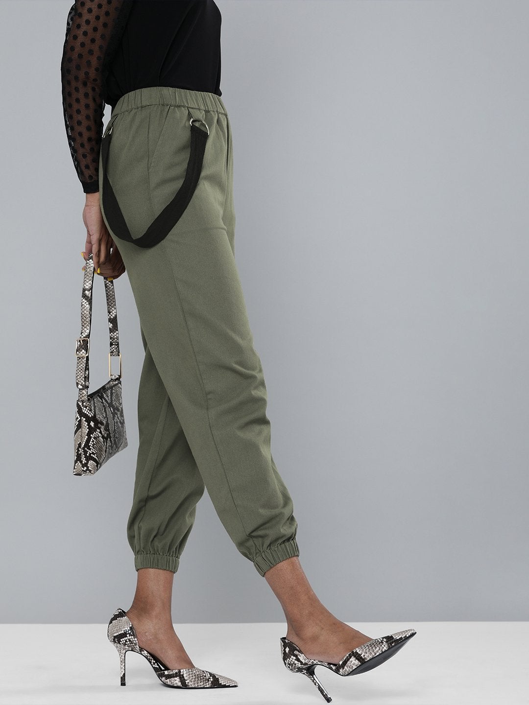 Women's Olive Contrast Tape Detail Joggers