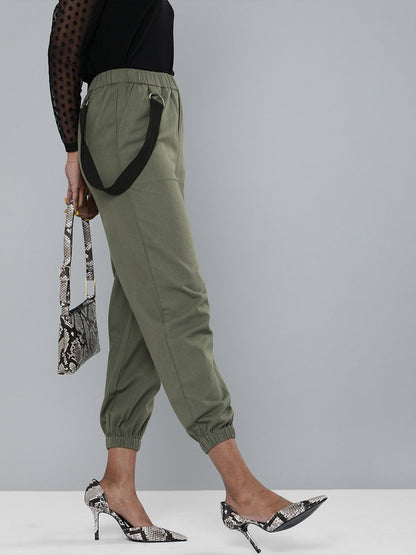 Women's Olive Contrast Tape Detail Joggers