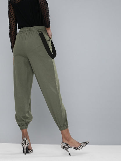 Women's Olive Contrast Tape Detail Joggers