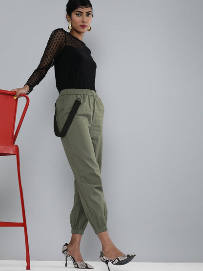 Women's Olive Contrast Tape Detail Joggers