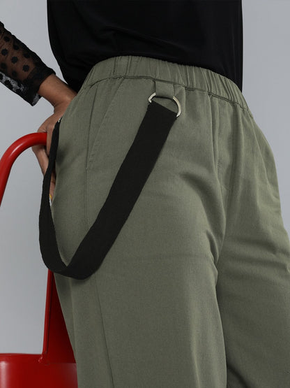 Women's Olive Contrast Tape Detail Joggers