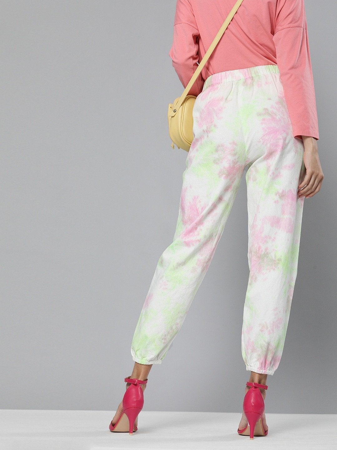 Women's Green & Pink Tie-Dye Twill Joggers
