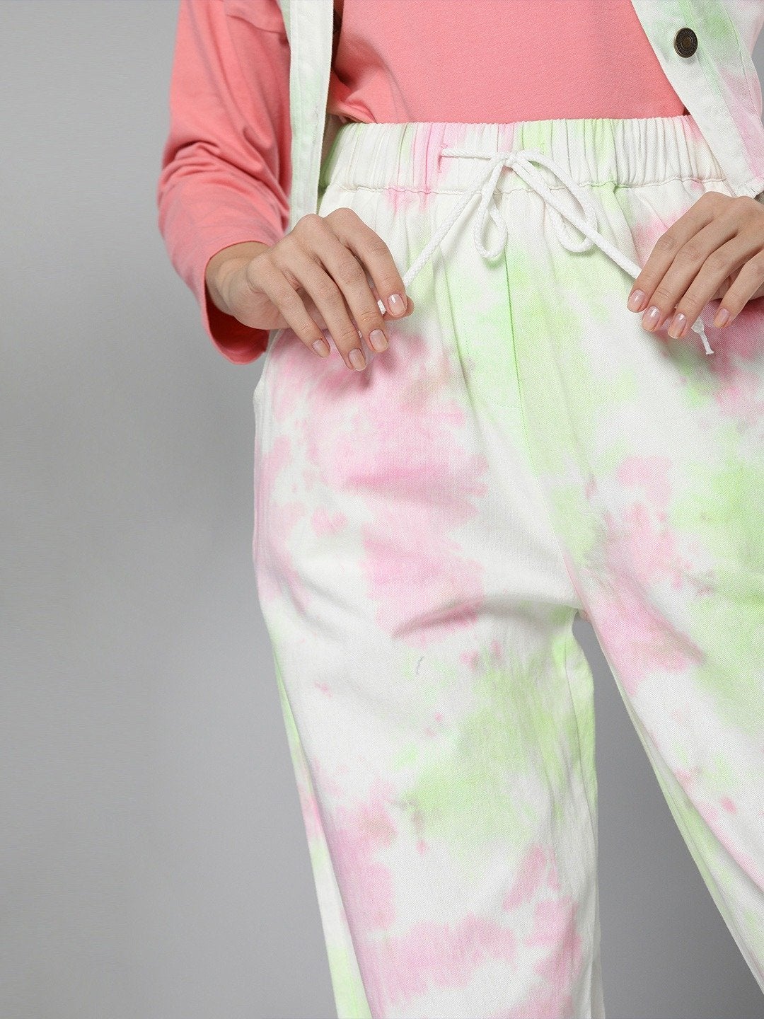 Women's Green & Pink Tie-Dye Twill Joggers