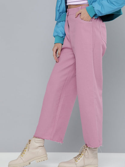 Women's Lavendar Denim Contrast Stitch Wide Pants