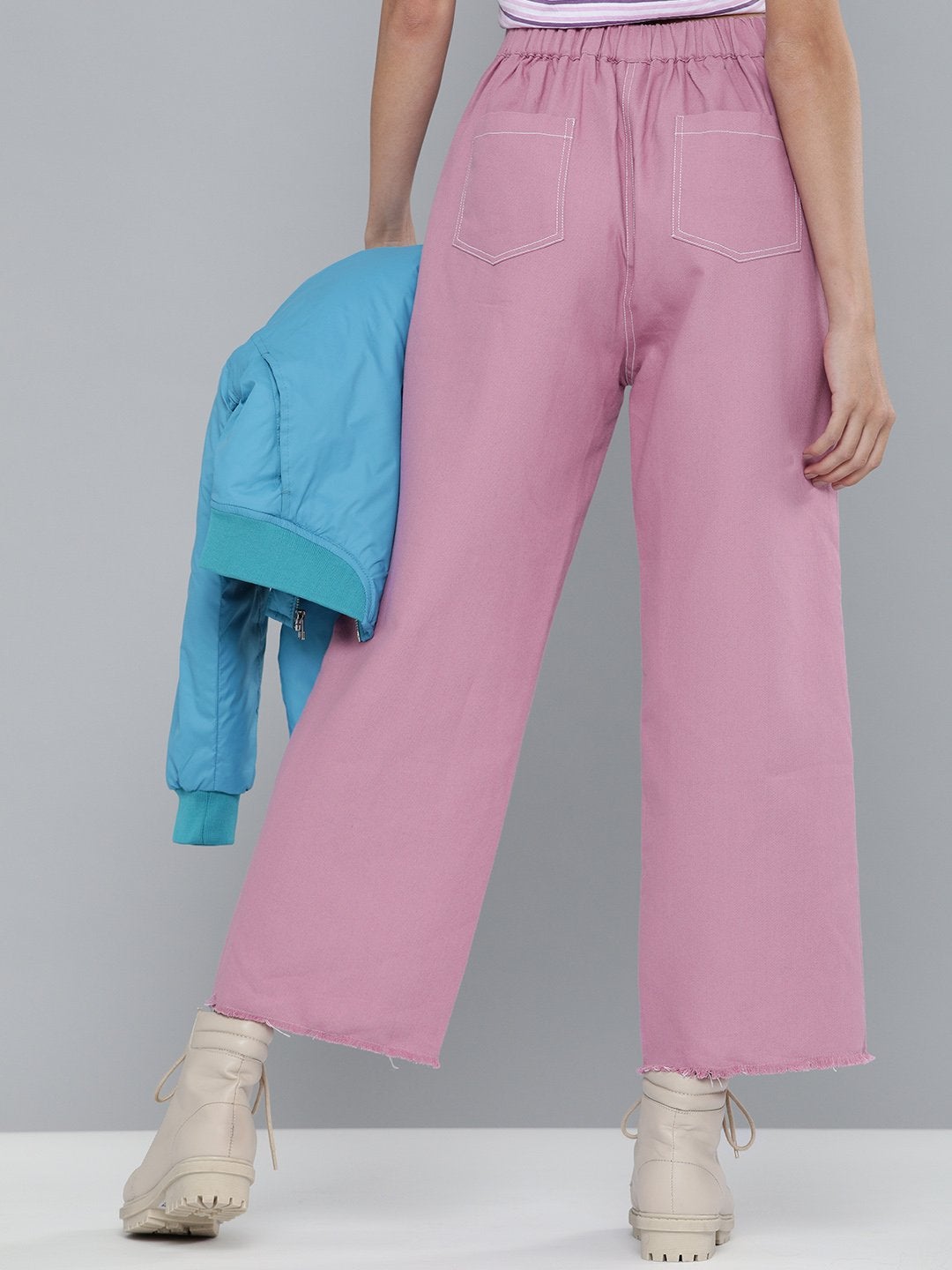 Women's Lavendar Denim Contrast Stitch Wide Pants