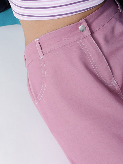 Women's Lavendar Denim Contrast Stitch Wide Pants