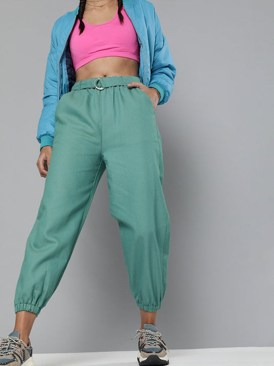 Women's Sea Green Belted Joggers