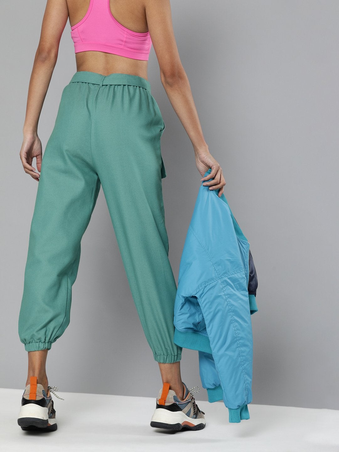Women's Sea Green Belted Joggers