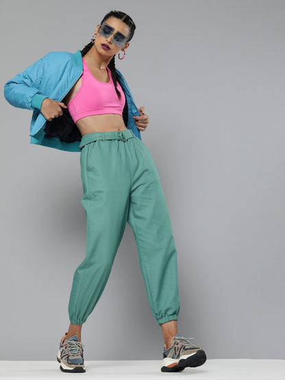 Women's Sea Green Belted Joggers