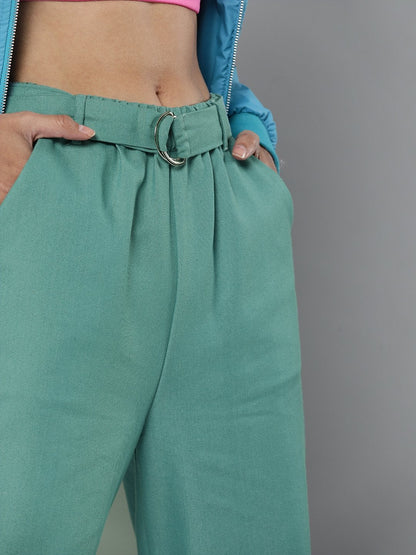 Women's Sea Green Belted Joggers