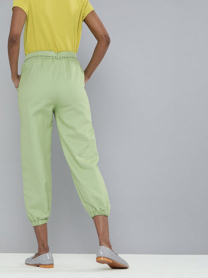 Women's Mint Green Contrast Belted Joggers