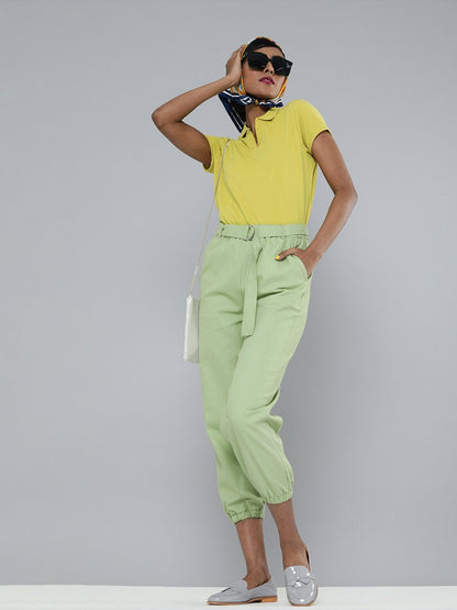 Women's Mint Green Contrast Belted Joggers