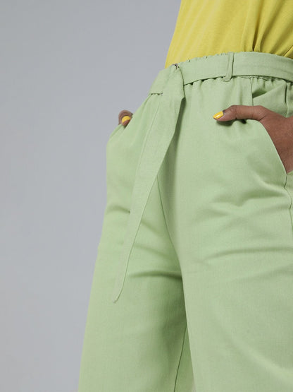 Women's Mint Green Contrast Belted Joggers