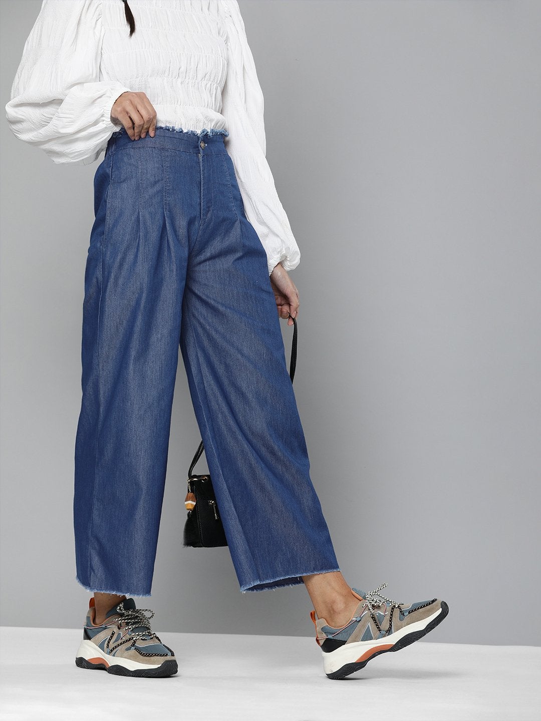 Women's Blue Wide Leg Flared Pants