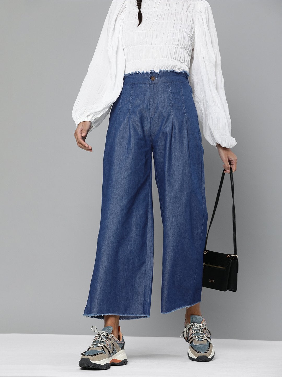 Women's Blue Wide Leg Flared Pants