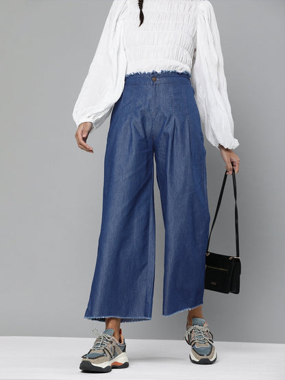 Women's Blue Wide Leg Flared Pants