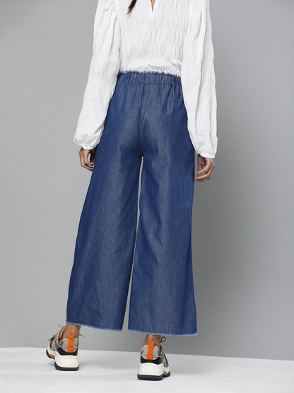 Women's Blue Wide Leg Flared Pants