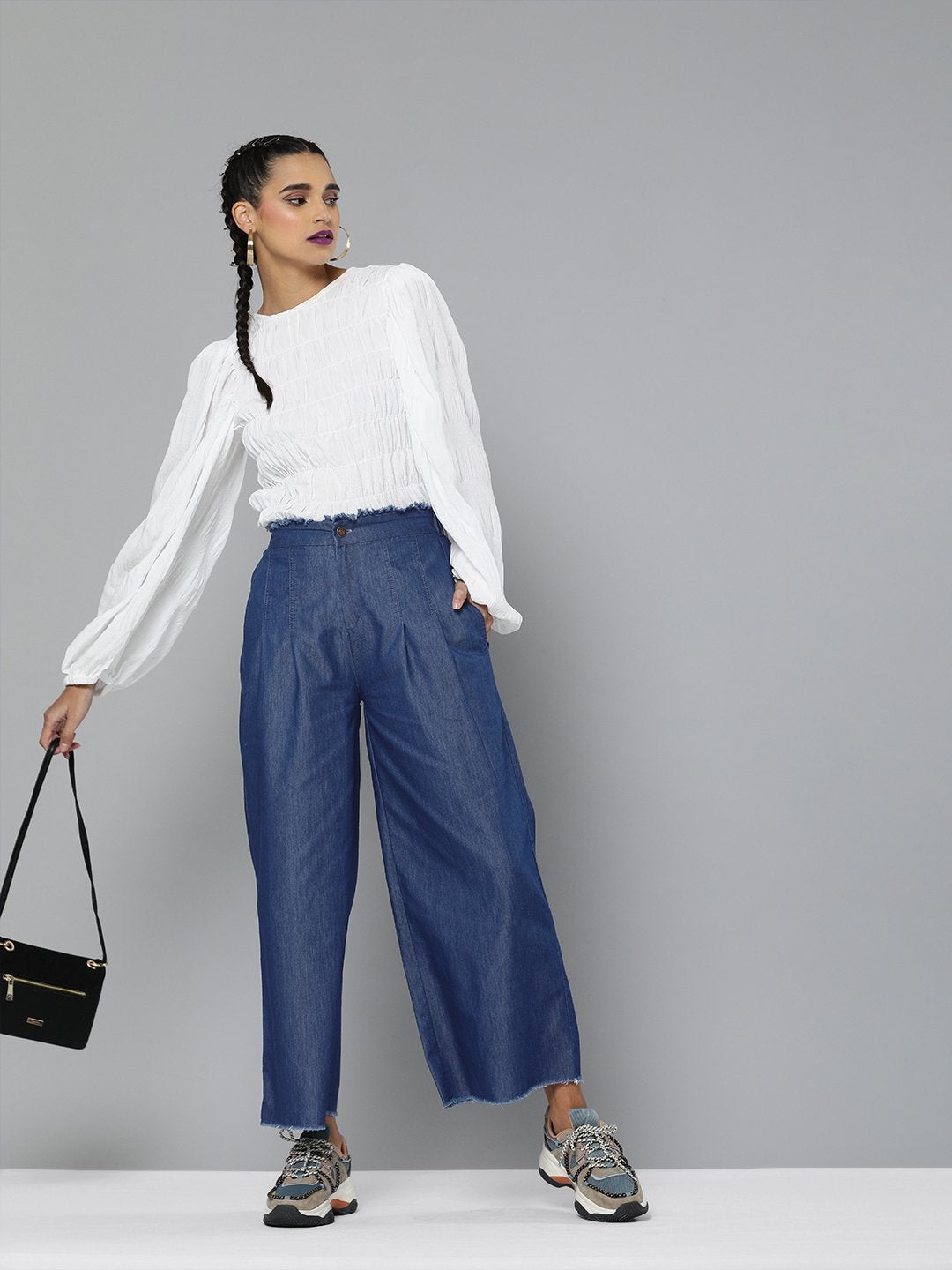 Women's Blue Wide Leg Flared Pants