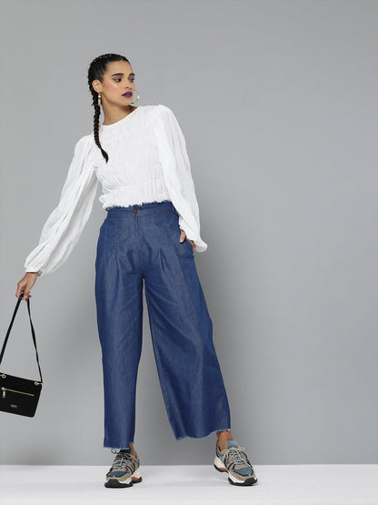 Women's Blue Wide Leg Flared Pants