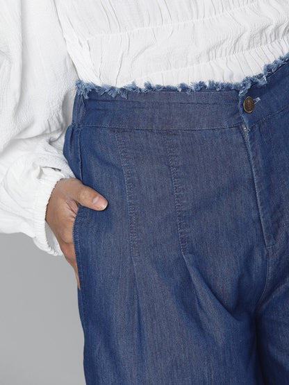 Women's Blue Wide Leg Flared Pants