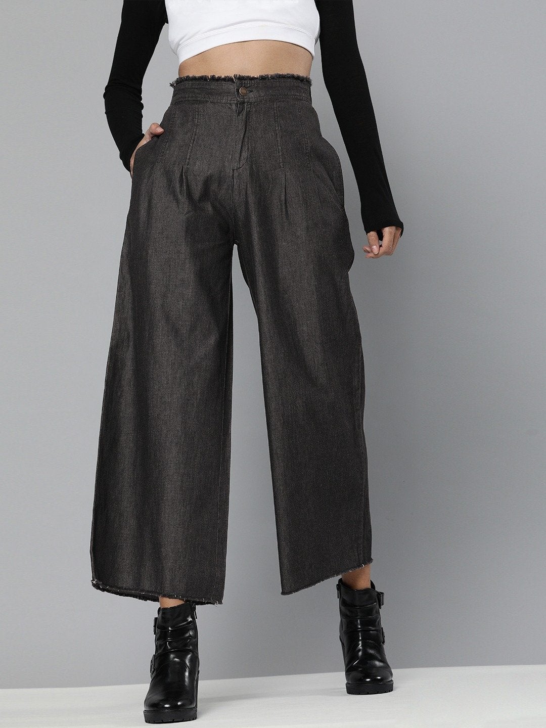 Women's Black Wide Leg Flared Pants