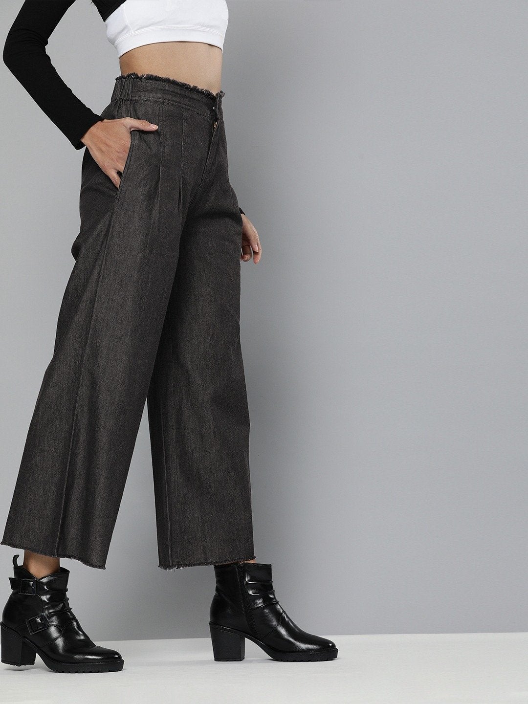 Women's Black Wide Leg Flared Pants
