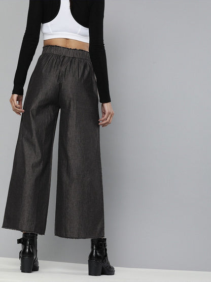 Women's Black Wide Leg Flared Pants