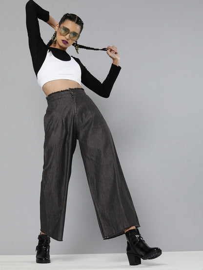 Women's Black Wide Leg Flared Pants