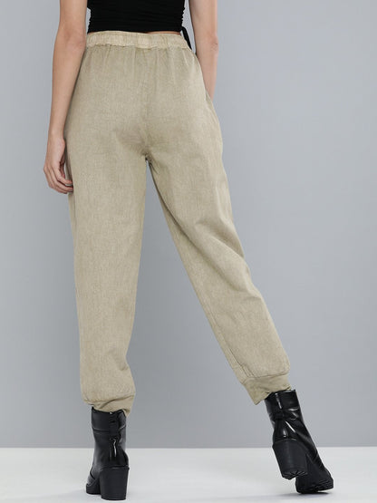 Women's Olive Pigment Wash Rib Hem Joggers