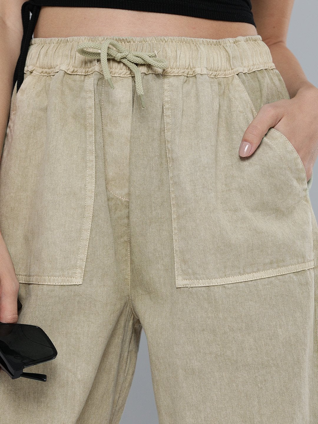 Women's Olive Pigment Wash Rib Hem Joggers