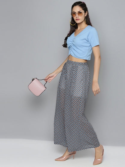 Women's Blue Floral Geo Print Palazzo Pants